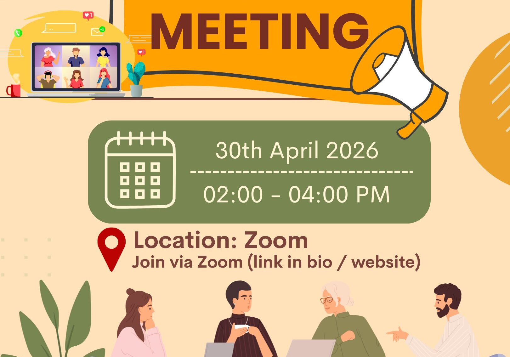 Cream Green Modern Illustrated Company Meeting Instagram Post